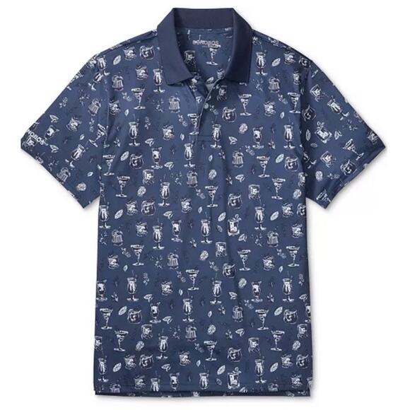 NWT Bonobos Golf Shirt Polo Cocktail Print XL BLUE Polyester MSRP $89 2 Button - Picture 5 of 8
